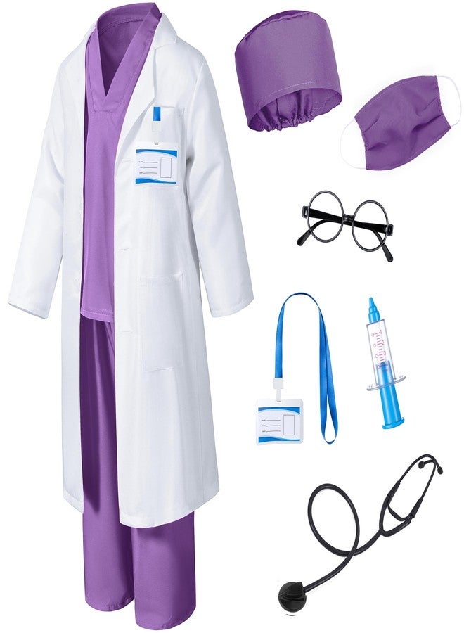 TOGROP Doctor Costume for Kids Scrubs Pants with Accessories Set Children Party Cosplay Purple 10-12 Years - Image 4